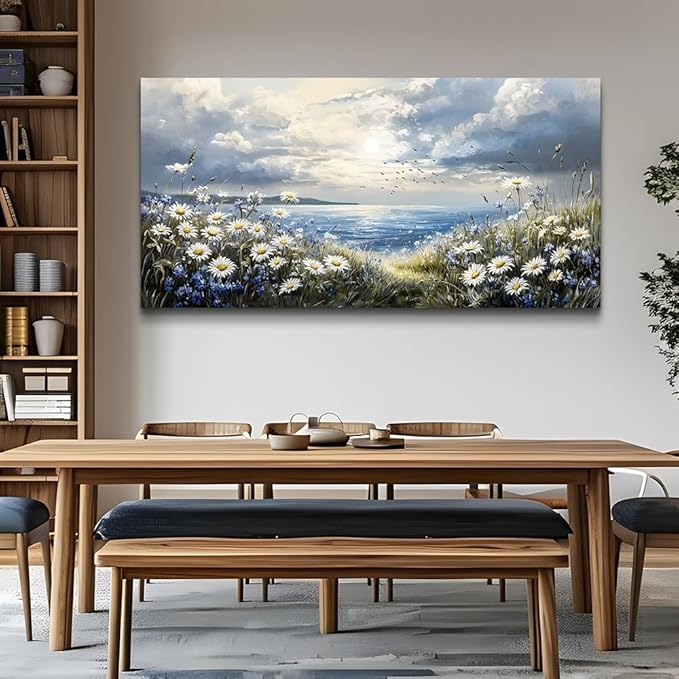 KELIYUAN Large Wall Decor Canvas Painting Wall Art For Bedroom Living Room Decoration Blue Mediterranean Garden Landscape Painting Art Print Picture Room For office Room Bathroom Home Decor 30x60In