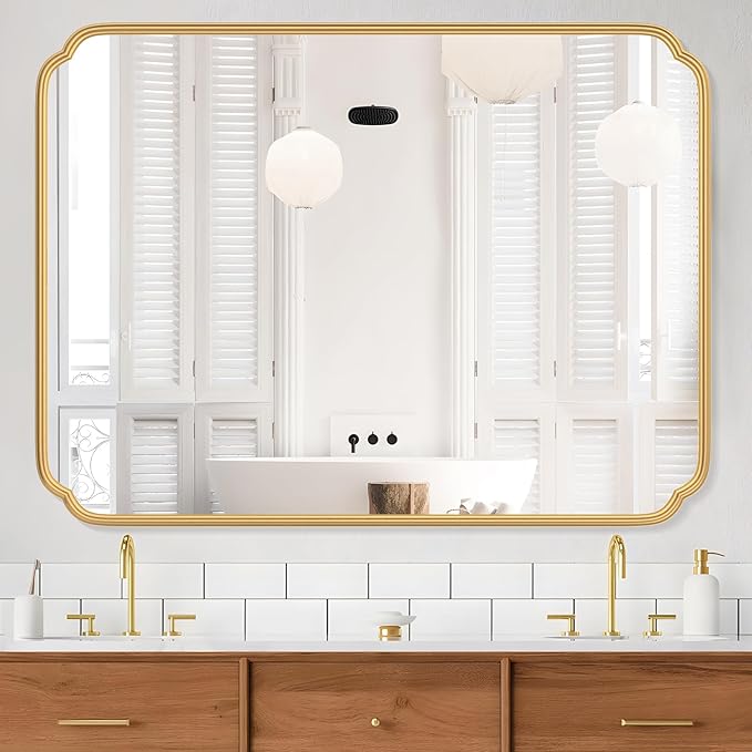 36 x 48 Inch Gold Bathroom Vanity Mirror for Wall with Non-Rusting Metal Frame Large Rounded Rectangle Mirror for Over Sink (Horizontal/Vertical)