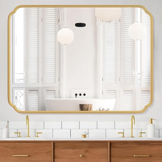 36 x 48 Inch Gold Bathroom Vanity Mirror for Wall with Non-Rusting Metal Frame Large Rounded Rectangle Mirror for Over Sink (Horizontal/Vertical)