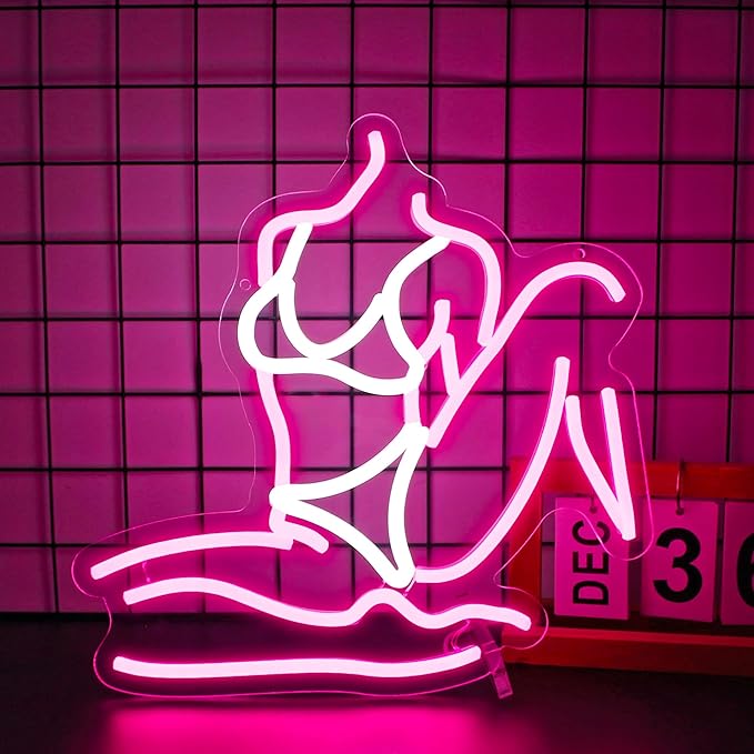 Lady Neon Sign, Neon Signs for Wall Decor Neon White Pink LED Signs Room Neon Light Up Signs Home Decor for Bedroom Club Party Bar Shop USB Operated