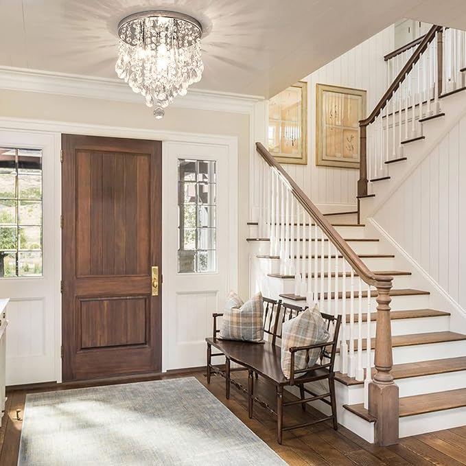 3-Light Modern Small Chandelier G9 Base, Mini Crystal Flush Mount Ceiling Light Fixture Silver Finish, Ideal for Bedroom, Kitchen, Closet, Bathroom, Hallway (Chrome)