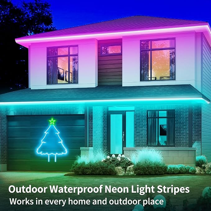 66Ft Neon Rope Lights,Flexible Led Rope Light Control with App/Remote,Multiple Modes Rope Lights,IP65 Outdoor RGB Led Neon Light Waterproof,Music Sync Gaming Led Neon Light Strip for Bedroom
