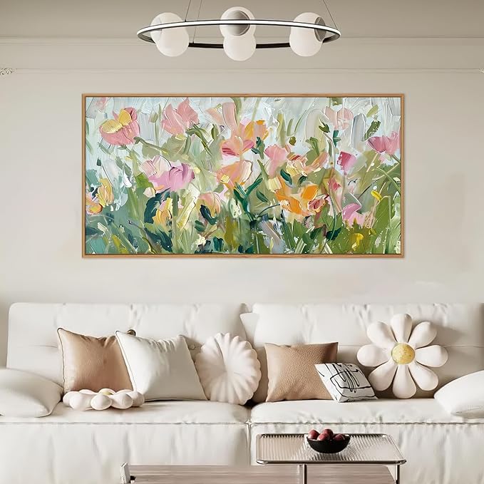 CHDITB Floral Framed Canvas Wall Art, 20"X40" Watercolor Nature Wildflower Plant Textured Painting, Modern Flower Wall Decor, Large Floral Artwork for Kitchen, Bedroom, Office Living Room Wall Decor