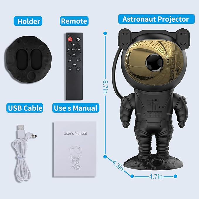Astronaut Star Projector Galaxy Light with Timer and Remote Control, 360° Adjustable Starry Night Light Projector for Baby/Kids/Adults/Bedroom/Party/Home Decor/Game Room (Black)