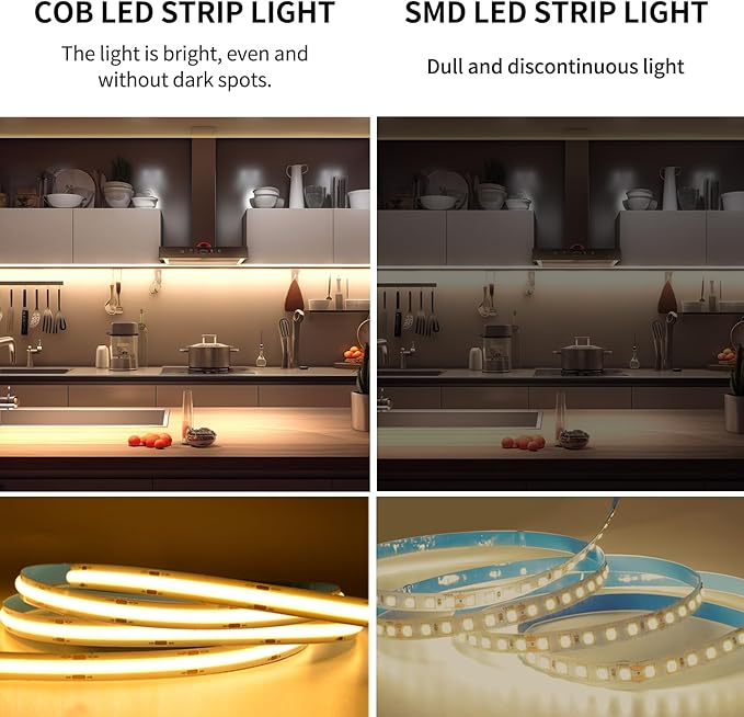 COB LED Strip Lights 32.8ft,3000K DC 24V Dimmable Warm White Flexible LED Rope Lights for Bedroom,with Remote and app Control LED Lights Strip for Living Room, Shelf, Cabinet