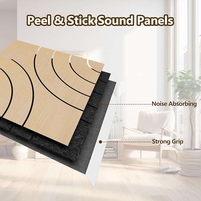 4 Packs Acoustic Wall Panels - Self-Adhesive 3D Wood Slat Wall Panel- Peel and Stick Sound Absorbing Panels for Noise Reducing - Feature Wall Decor for Home & Office