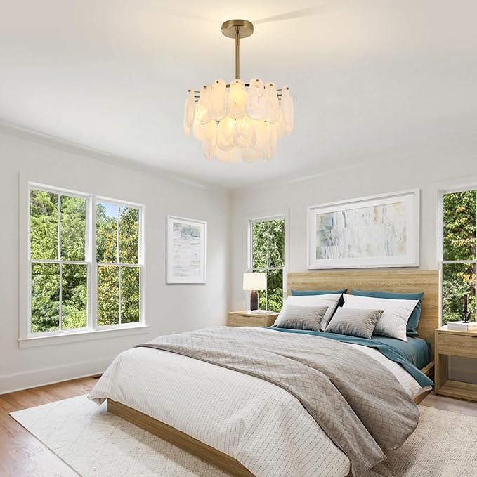 Modern Gold Chandeliers, 17.7" Luxury Cloud Glass Light Fixture, 2-Layer Round Ceiling Hanging Light Fixture for Bedroom Dining Room Kitchen Island Living Room Entryway Bar Farmhouse 6-Light