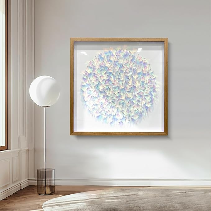 BrightA Rainbow Acrylic Mosaic Wall Art - Multicolor Circular Design with Layered Translucent Panels, Modern Geometric Decor for Living Room and Bedroom in Natural Wood Frame 31.5"x31.5"