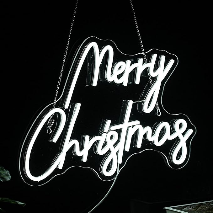 Merry Christmas Neon Sign White Neon Light Letter Neon Light with Switch Novelty Lighting for ChristmasWall Decor Party Wedding Birthday Party Decorations