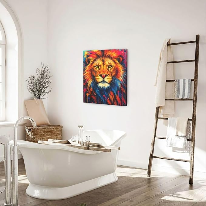 Banksy Lion Wall Art Lion Pictures Street Graffiti Canvas Wall Decor Painting Print Animal Home Modern Artwork Decorations Framed for Living Room Bedroom Bathroom Office 20"X24"