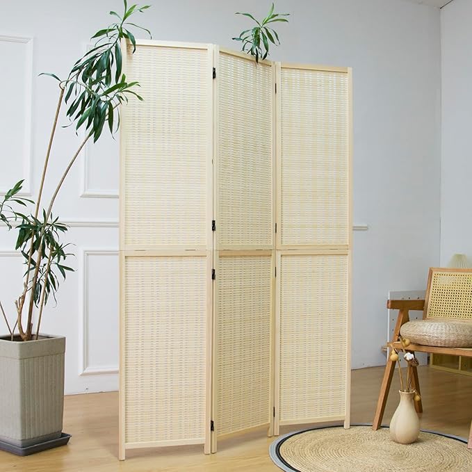 3 Panel Room Divider and Folding Screen Divider,Two in One Detachable and Foldable Panel Divider for Room Separation,Beige,67" H x 46" W