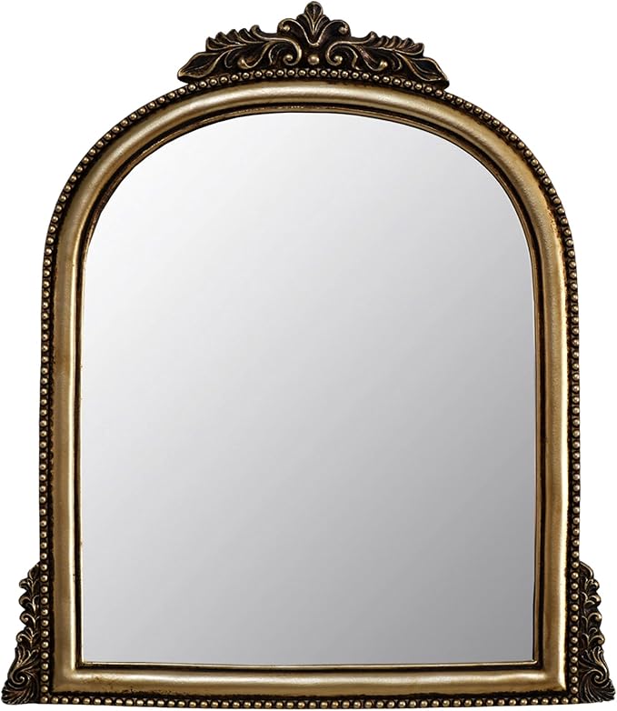 OIGUMR Small Vintage Gold Ornate Baroque Mirror Hanging Mirror Arched Resin Frame Size：15X11 inch