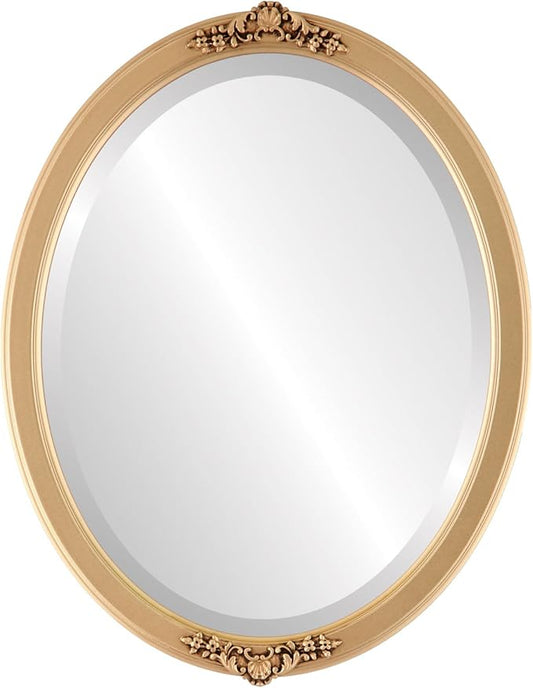 OVALCREST Oval Beveled Wall Mirror for Home Decor - Athena Style - Gold Spray - 26" x 22" Outside Dimensions