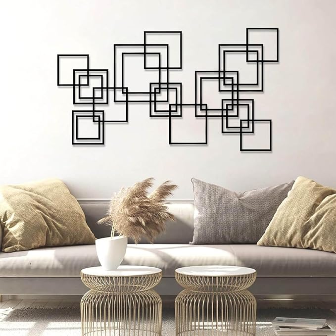Metal Abstract and Geometric Wall Decor, Large Geometric Wall Art, Modern Luxury Style Metal Wall Art, Abstract Wall Decor, Minimalist Wall Hanging, Living Room Wall Hanging (White, 35"x20"/90x50cm)