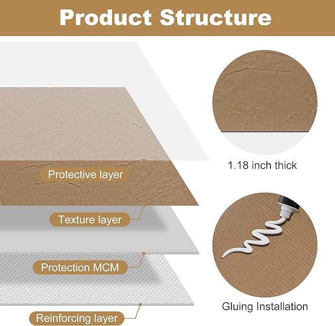 KASARO 3D Faux Stone Wall Panels, 4 PCS MCM Flexible Wainscoting Panels for Exterior/Interior Decor, Modified Clay Material, Accent for Home, Art, Commercial, Stone Yellow, 47.2 × 23.6 inch