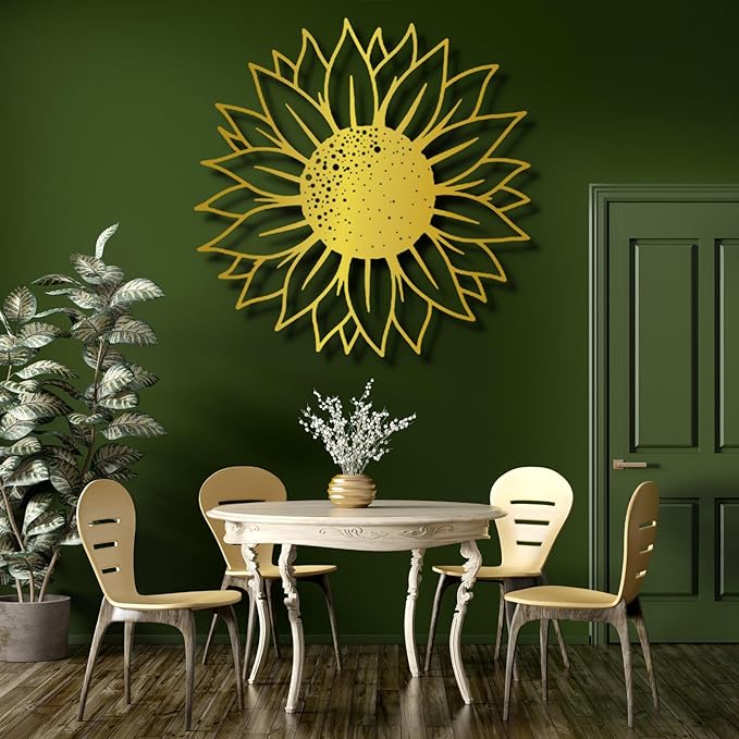 3D Sunflower Wall Art, Home Decor - Metal Flowers (35.4"Wx35.4"H/ 90x90 cm, White) - Housewarming Gift