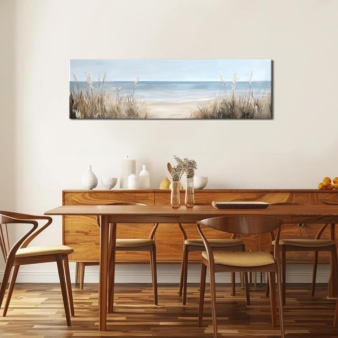 Large Abstract Beach Wall Art Costal Room Decor Sea Ocean Picture Nautical Canvas Prints Seascape Painting for Living Room Bathroom Nature Seaside Artwork Vintage Office Poster Decorations 14x48”