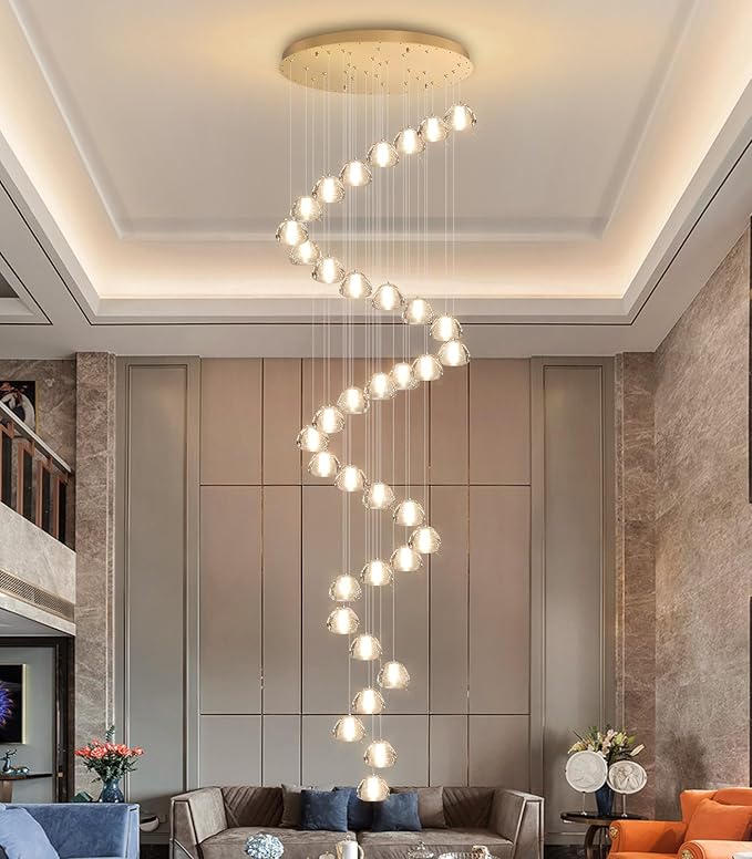 36 Light 216'' Long Large Crystal Chandeliers LED Chandeliers for High Ceiling Handing Light Fixture for Entrance Hallway Foyer Staircase Lobby Gold