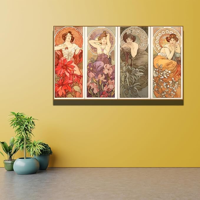 OKRA Mucha Canvas Wall Art - French Art Nouveau Advertising Pictures - Vintage Beer Advertising Posters - Art Nouveau Pictures - Wall Decorate for Bathroom Bedroom Living Room - Unframed