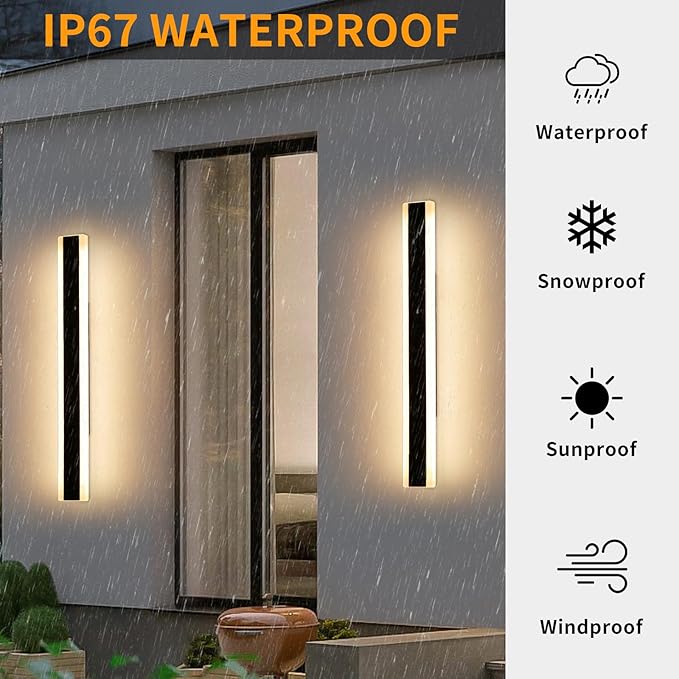 Modern 31.4inch Outdoor Wall Light, 3000K Black Acrylic Exterior Lighting Fixtures Wall Mount, Ip65 Waterproof Modern Porch Lights Outdoor Wall Sconce, Led Long Wall Lights for House Hard-Wired