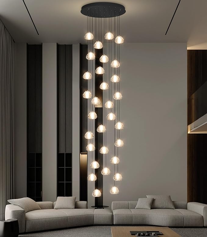 197'' Long Large Crystal Chandeliers 25-Lights LED Chandeliers for High Ceiling Handing Light Fixture for Entrance Hallway Foyer Staircase