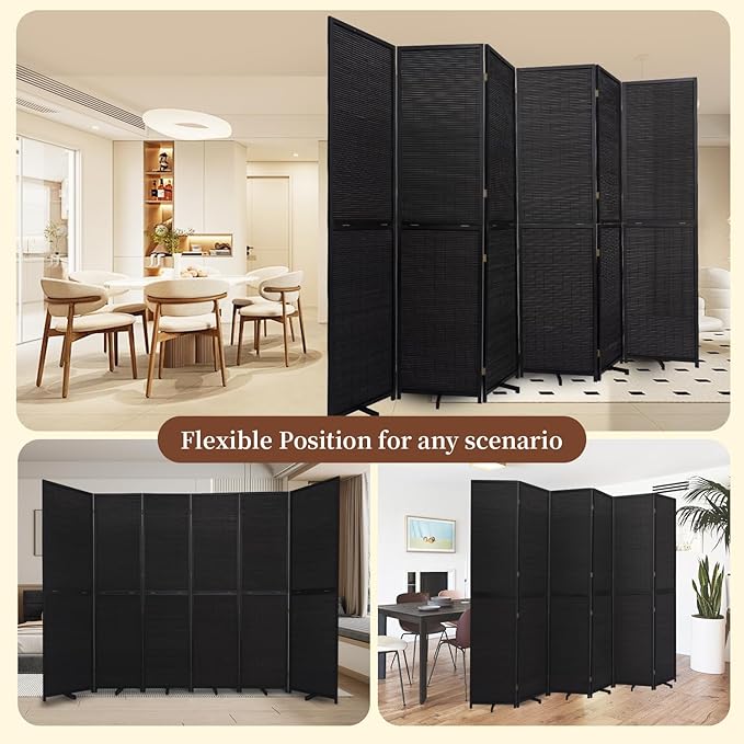 Bamboo Room Divider 6 Panel Wall Divider, 106'' W x 67'' H Folding Design with Extra Stable Base, 100% Bamboo Room Divider Screen for Room Separation, Chinese Room Partitions and Dividers Freestanding