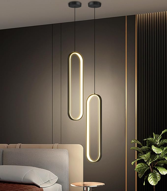 Modern Ring Chandelier LED Dimmable Ceiling Light for Living Room Kitchen Island Staircaes Black