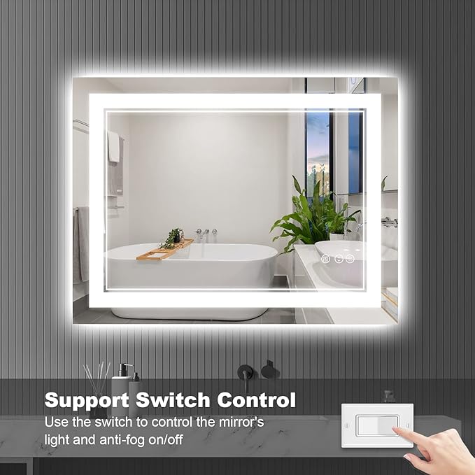 40 x 32 Inch LED Bathroom Mirror, Front Light and Backlit Anti-Fog Dimmable Memory Lighted Vanity Mirror, Shatterproof Wall-Mounted Led Mirror for Bathroom