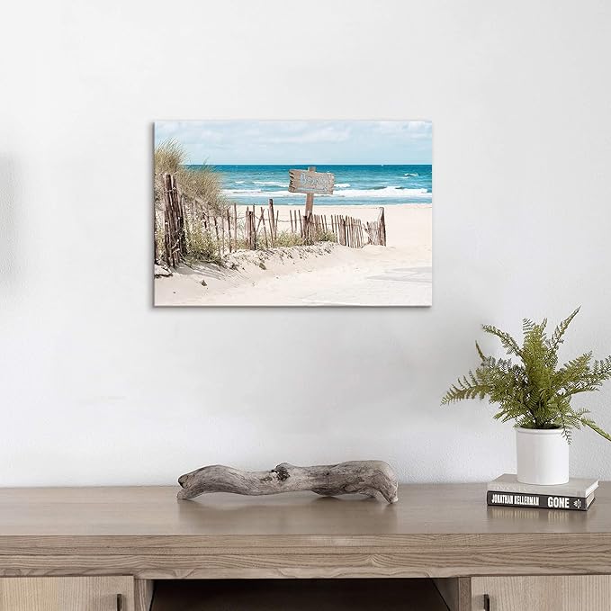Beach Picture Canvas Wall Art: Coastal Scene Ocean Print Picture Sea Seaside Artwork Seashore Wave Painting for Bathroom Bedroom Home Decor 24 x 16 Inch
