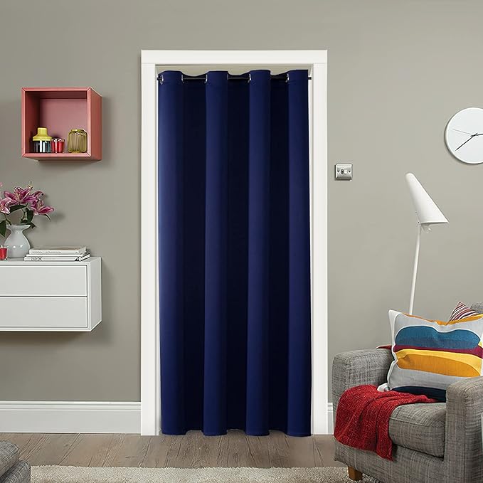 ChrisDowa Blackout Door Curtains for Doorway Privacy, Grommet Closet Curtains for Bedroom Closet Door, Thermal Insulated Doorway Cover Room Divider Drapes (1 Panel, Navy Blue, 42 x 80 Inch)