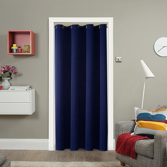ChrisDowa Blackout Door Curtains for Doorway Privacy, Grommet Closet Curtains for Bedroom Closet Door, Thermal Insulated Doorway Cover Room Divider Drapes (1 Panel, Navy Blue, 42 x 80 Inch)