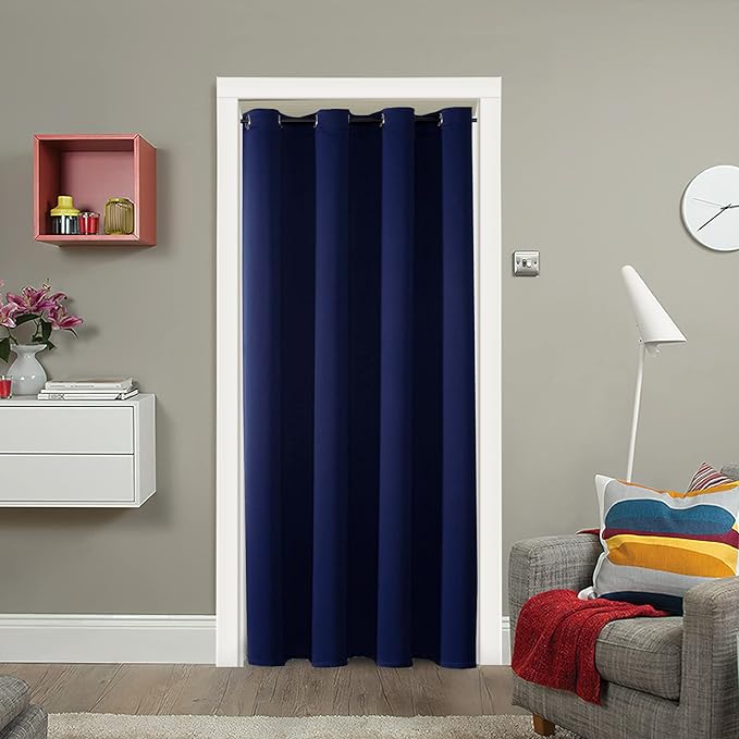 ChrisDowa Blackout Door Curtains for Doorway Privacy, Grommet Closet Curtains for Bedroom Closet Door, Thermal Insulated Doorway Cover Room Divider Drapes (1 Panel, Navy Blue, 34 x 80 Inch)