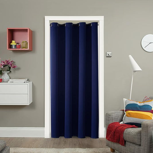 ChrisDowa Blackout Door Curtains for Doorway Privacy, Grommet Closet Curtains for Bedroom Closet Door, Thermal Insulated Doorway Cover Room Divider Drapes (1 Panel, Navy Blue, 34 x 80 Inch)