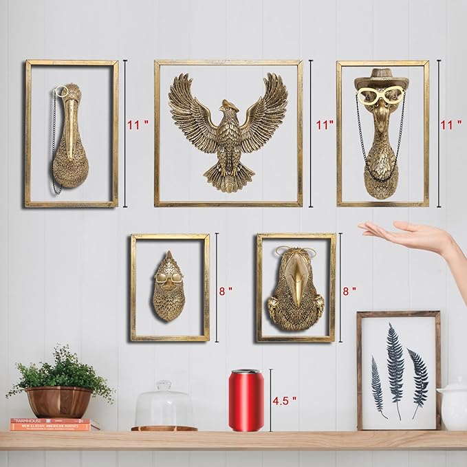 Bird Wall Art Decoration Sculpture(5 Pack,Gift Metal Frame)- Exquisite Wall Hanging Sculptures for Living Room, Bedroom, Office - Handmade Home Art Decor & Unique Housewarming Gift