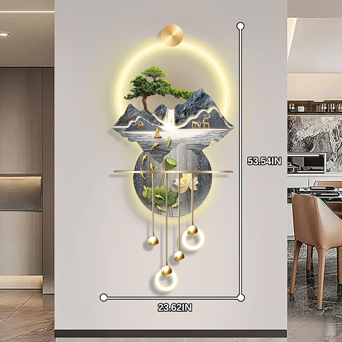 23.64x53.54IN 3D Wall Sculptures Hanging with Led Light Modern Art Deco Lighting Wall Art Decorations Lamp Wall Art Decor with Metal Ball Pendant for Friends(Blue 2)
