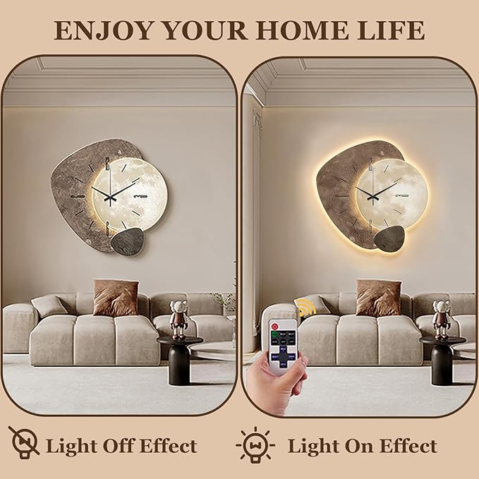 3D Wall Art Decor Clock, Large 3D Wall Sculptures with LED Light, Modern Home Decorative Wall Clocks Acrylic Painting for Living Room Bedroom Entrance Decor(19.7"x19.7", Gray)