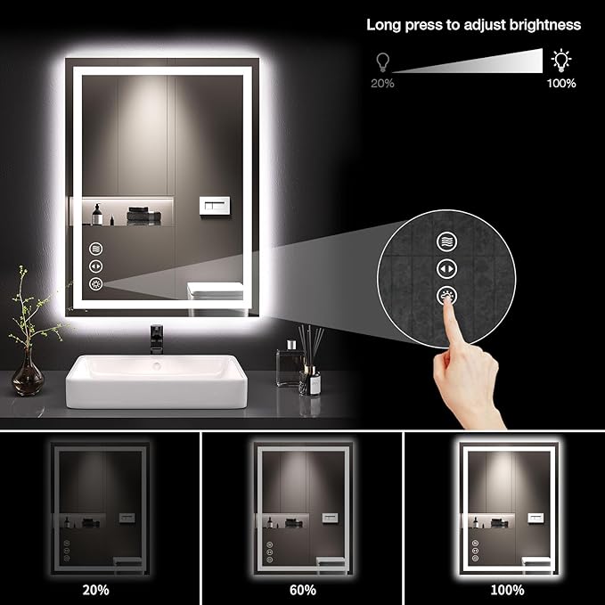 LOAAO 20X28 LED Bathroom Mirror with Lights, Anti-Fog, Dimmable, Backlit + Front Lit, Lighted Bathroom Vanity Mirror for Wall, Memory Function, Tempered Glass, Shatter-Proof, ETL Listed