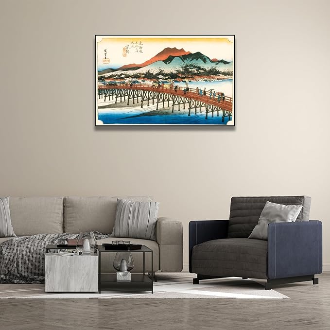 OKRA Utagawa Hiroshige Canvas Wall Art - Fifty-Three Stations of The Tokaido Series - Kyoto Poster - Japanese Ukiyo-E Japanese Posters Modern Home Wall Decor Unframed