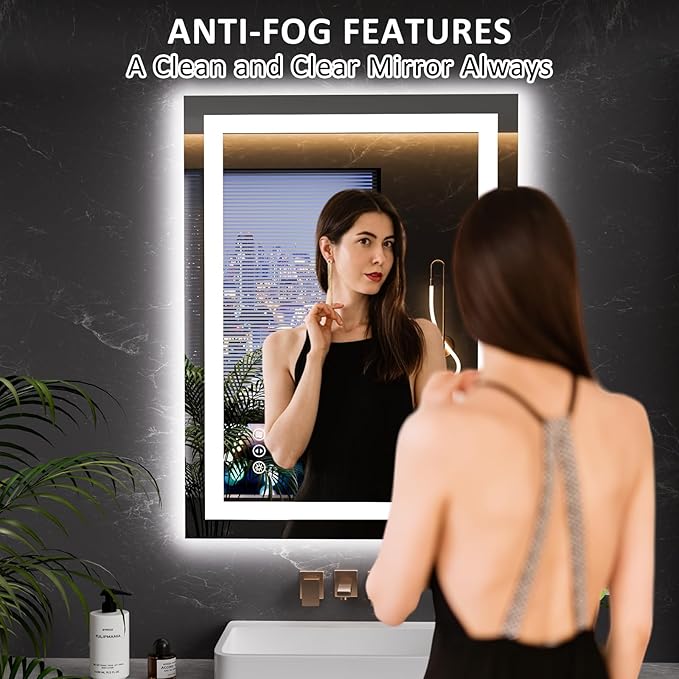 LOAAO 23.6"x31.5" LED Mirror for Bathroom, Lighted Bathroom Mirror with Lights, Anti-Fog, Dimmable, Memory Function, Easy to Install, Clear Reflection