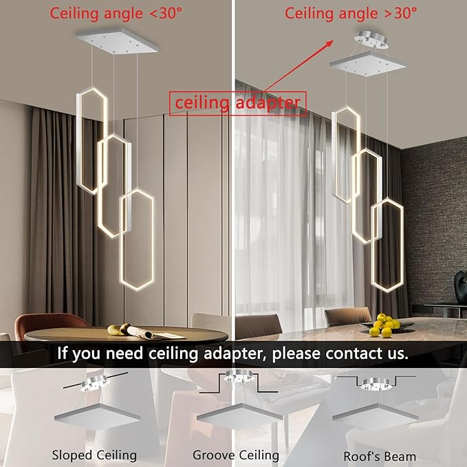 3 Rings Modern Chandelier LED Dimmable Pendant Lighting Adjust Ceiling Light for Dining Room Foyer Lobby Living Room Staircaes Silver