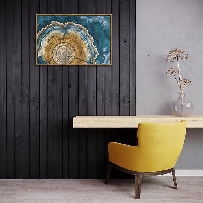 BingruiArt Framed Tree Ring Canvas Wall Art Abstract Wood Wall Decor Boho Modern Colorful Nature Painting Wood Stump Prints Pictures for Living Room Bedroom Bathroom Office 16"x24" Natural Framed(07)