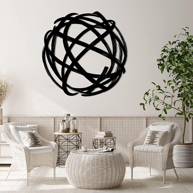 Metal Line Cricle Wall Art, Round Wall Decor, Metal Line Art Wall Decor, Abstract Art Wall Decor, Modern Minimalist Decor, Wall Art For Living Room, Housewarming Gift (Silver, 31"x31"|80x80cm)