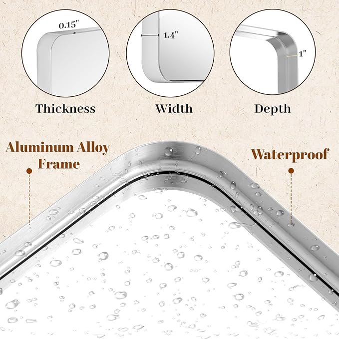 Bathroom Mirror Vanity for Over Sink Wall Mirror - 24x32 Inch Rounded Corner Rectangle Aluminum Frame Mirror,Hangs Horizontally or Vertically for Living Room Bedroom or Entryway Silver