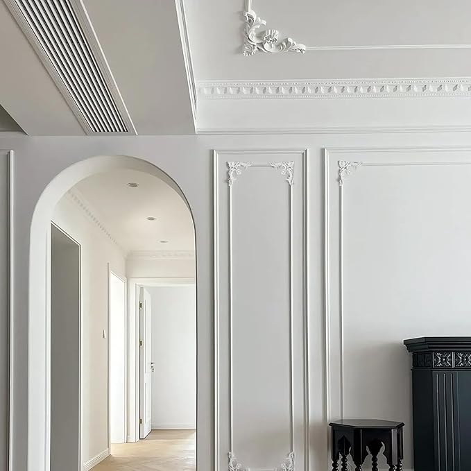 4 Pcs PU Ceiling Molding Kit 13.4 x 13.4 in Luxe Architectural Corners Decoration Murals Trim Premade Flowers Pattern French Style Wall Decor for Ceiling Decorative Panels for Wall