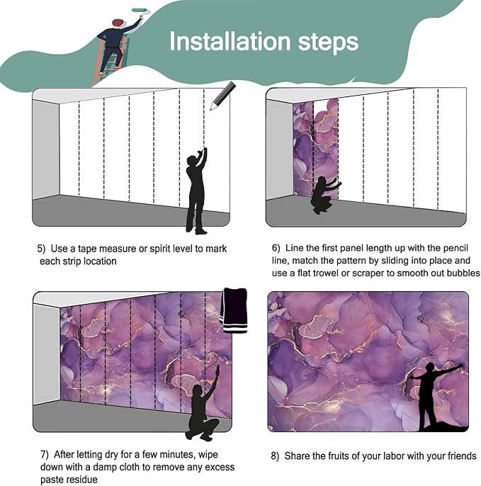 -Purple Marble Fabric Wallpaper Abstract Texture Mural Bedroom 180" x 115" (Not Peel and Stick)