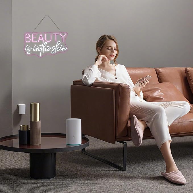 Lucunstar Beauty Is In The Skin Neon Sign,LED Neon pink cool white letters for facial spa wall neon for girl's room wall decoration beauty salon sign skincare salon beauty shop decoration