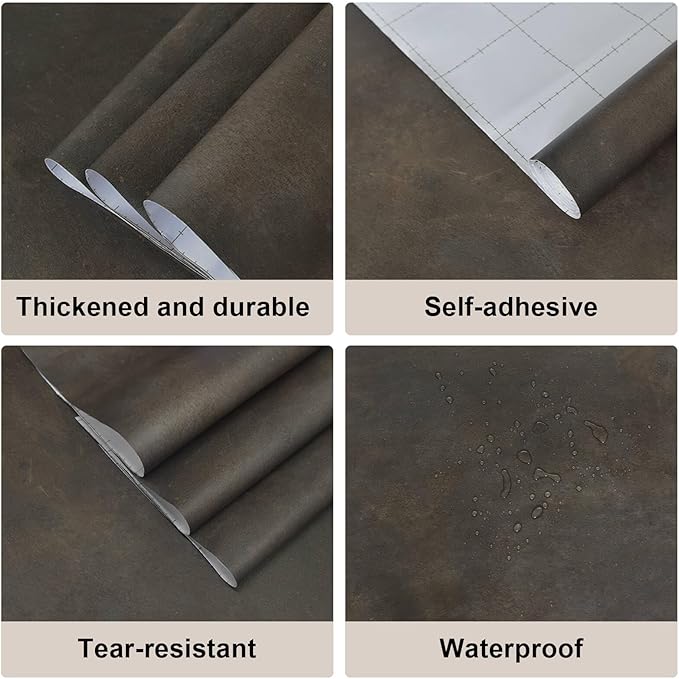 JSEVEM 16"×354" Thick Darker Charcoal Tan Grey Rusty Concrete Wallpaper Peel and Stick Waterproof Metallic Brown Tan Gray Concrete Contact Paper Vinyl Adhesive Sticker for Bedroom Bathroom Gym Walls