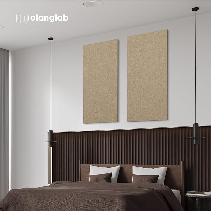 Olanglab Acoustic Panels 2 Pack, 48''x24'' Large Sound Panels, Fabric Wrapped Sound Proof Foam Panels for Walls, Sound Absorbing Panels for Recording Studio Acoustical Treatments (Khaki)