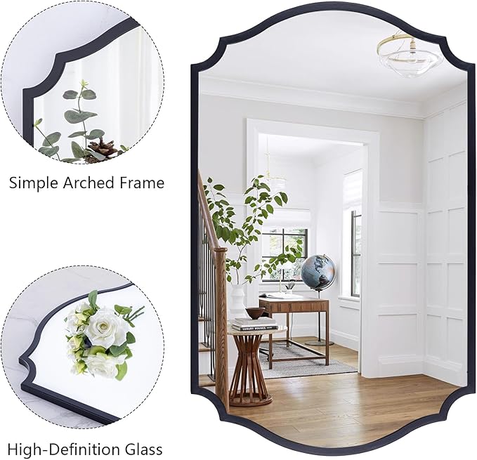 Chende Large Arched Mirror Wll Decor, 40'' x 28'' Black Wall Mirror with Metal Frame for for Home Decor Entryway, Dining Room, Mantel