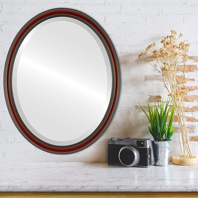 OVALCREST Oval Beveled Wall Mirror for Home Decor - Saratoga Style - Rosewood - 22x26 Outside Dimensions
